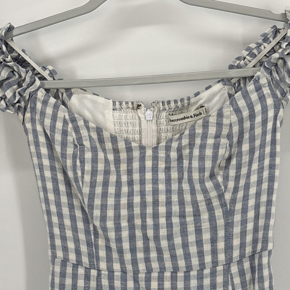 Abercrombie & Fitch Off Shoulder Corset Mini Dress XS Petite Blue Plaid - Picture 2 of 8